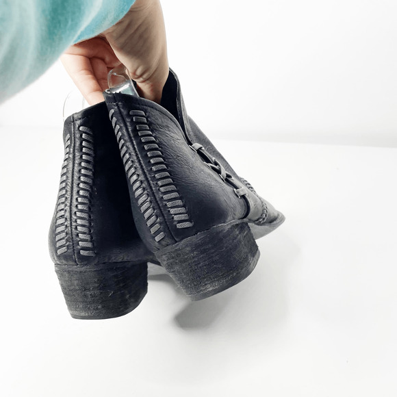 Rebels Chastity Ankle Bootie Black vegan leather whipstitch heeled Womens US 6 - Picture 3 of 5